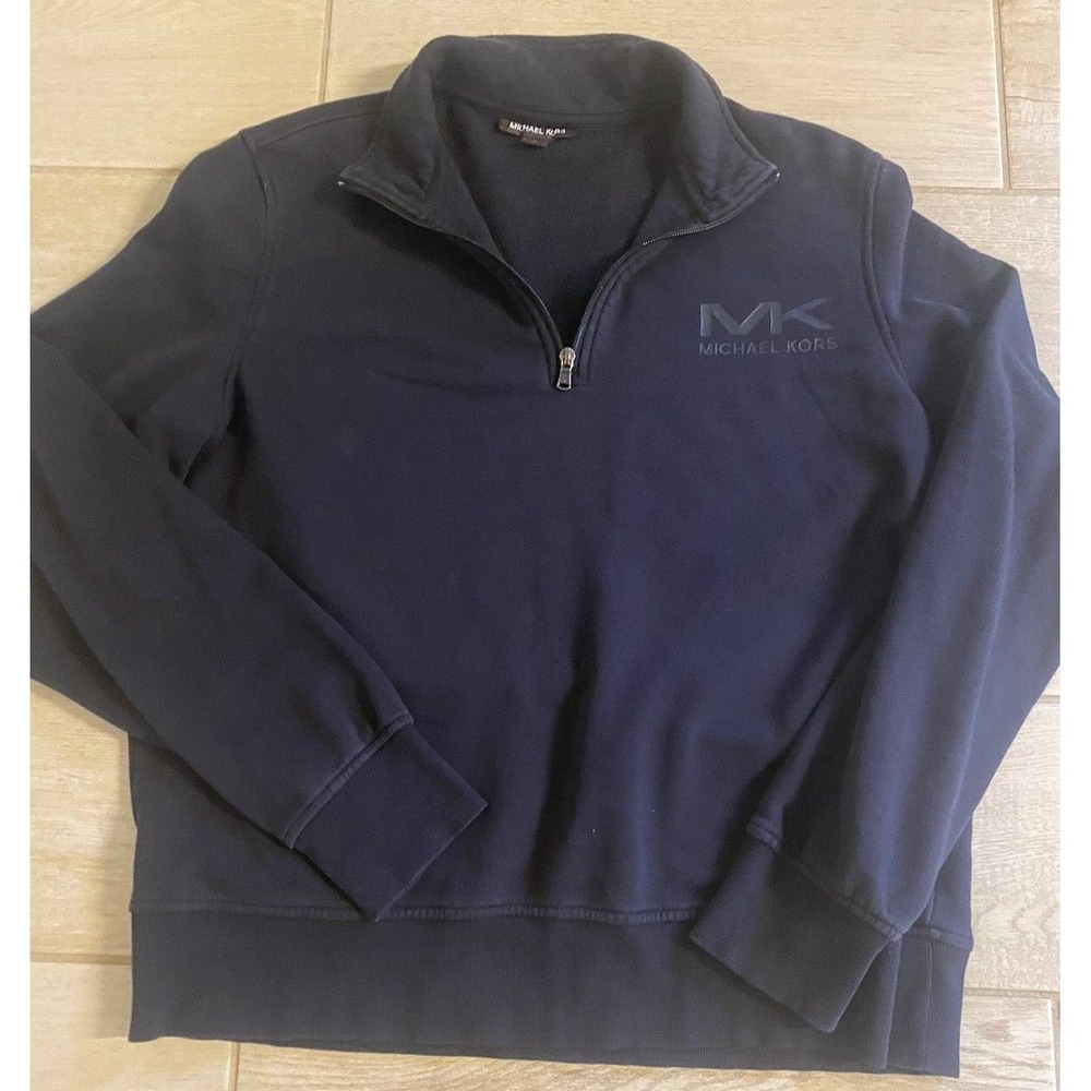 Michael Kors Men's 1/4 zip Pullover Black Sweatshirt w/ Black Logo Size XL